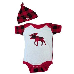 Little Blue House Moose Onesie and Knotted Hat 3-6m